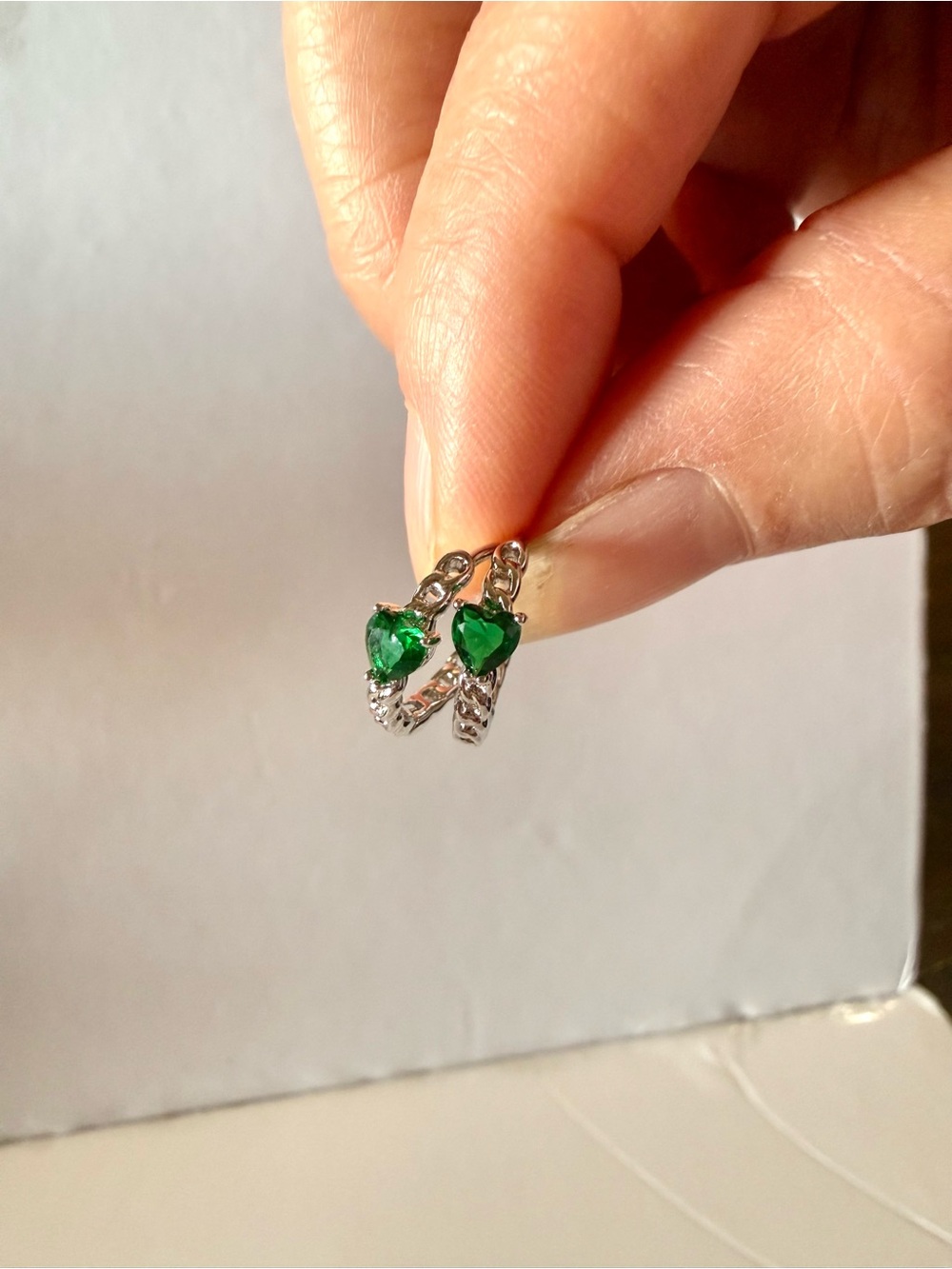 Silver Plated-Heart Emerald Drop Earrings